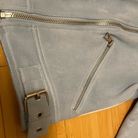 Superdown x Revolve Light Blue Faux Suede Moto Biker Jacket XS - Picture 5 of 6